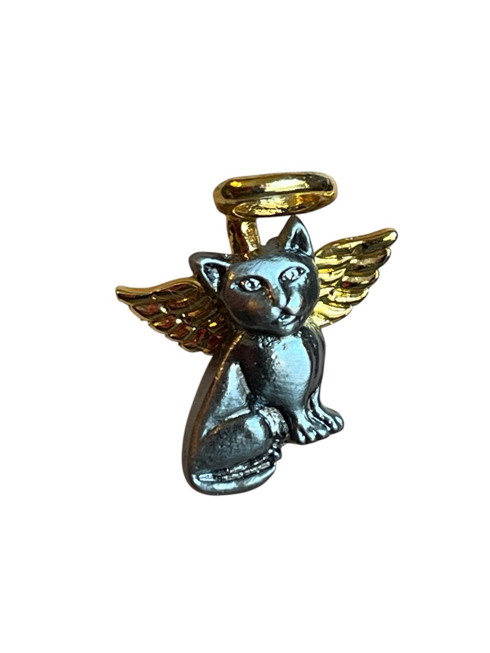 Vintage Camco Pewter Gold Tone Guardian Angel Kitty Cat Lapel Pin Mini